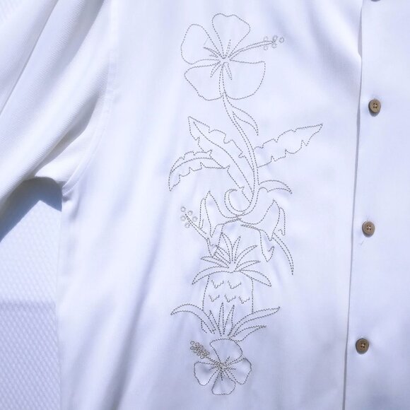 Monte Carlo Men's Large Dress Shirt White Embroidered Short Sleeve Button-Up - Picture 5 of 11